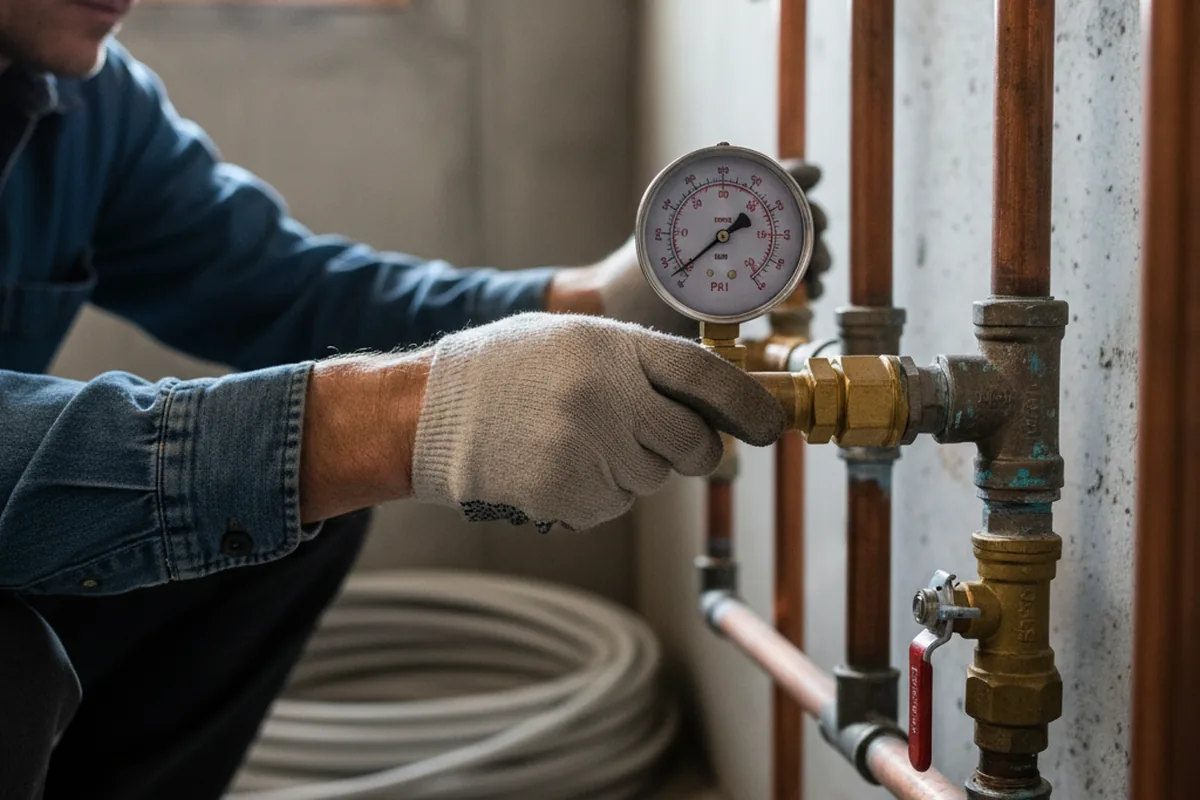 Pressure testing a repaired line during Water Line Repair in Mc Daniels